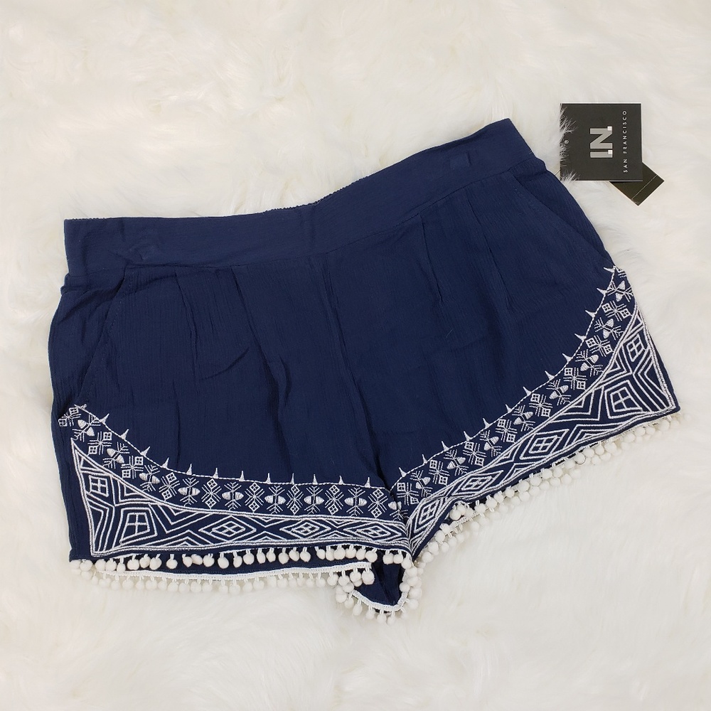 Navy & White Embroidered High Waisted Shorts NWT
